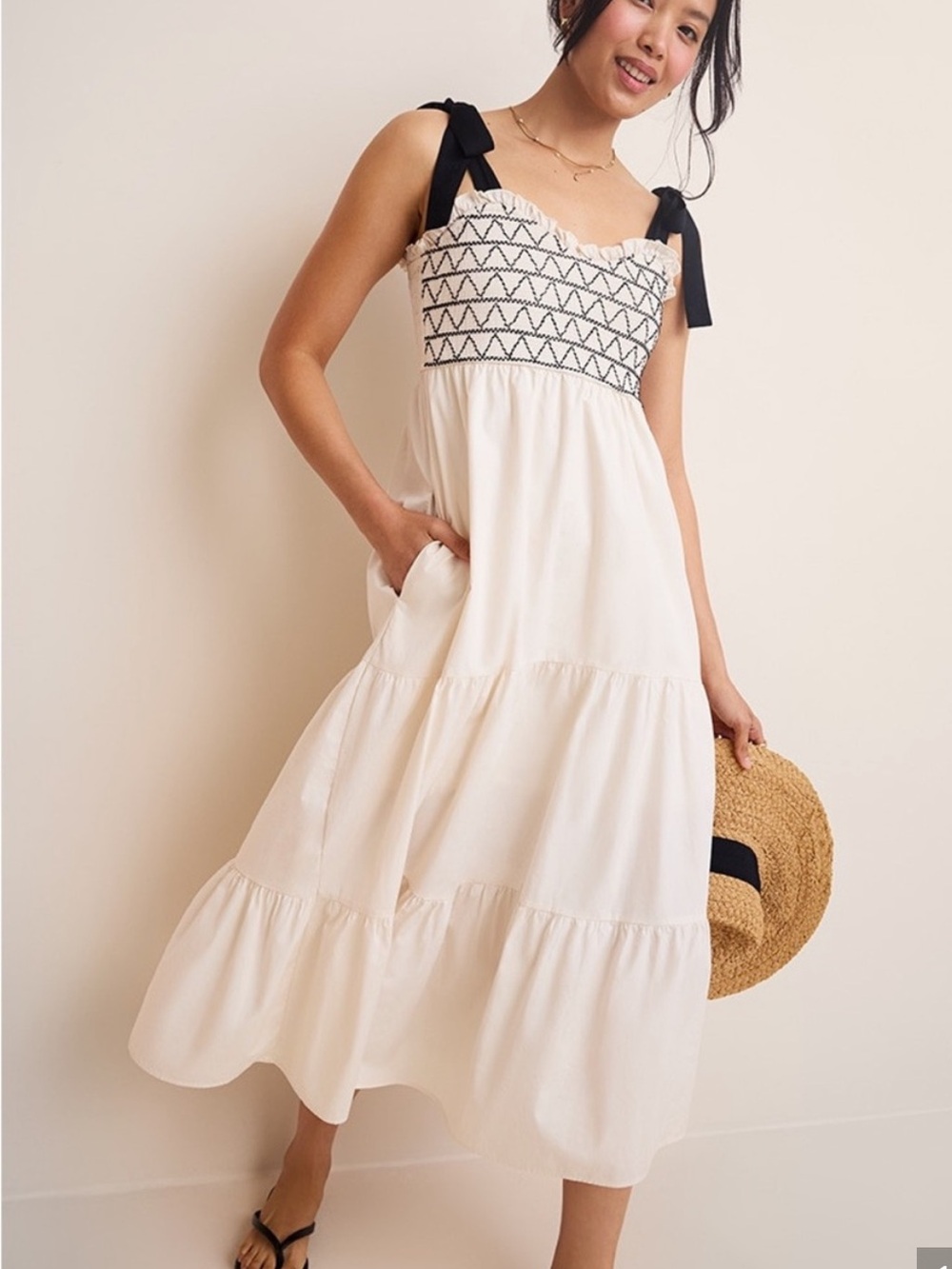 NWT Trixx Cream & Black Tie Strap Dress, Size XL